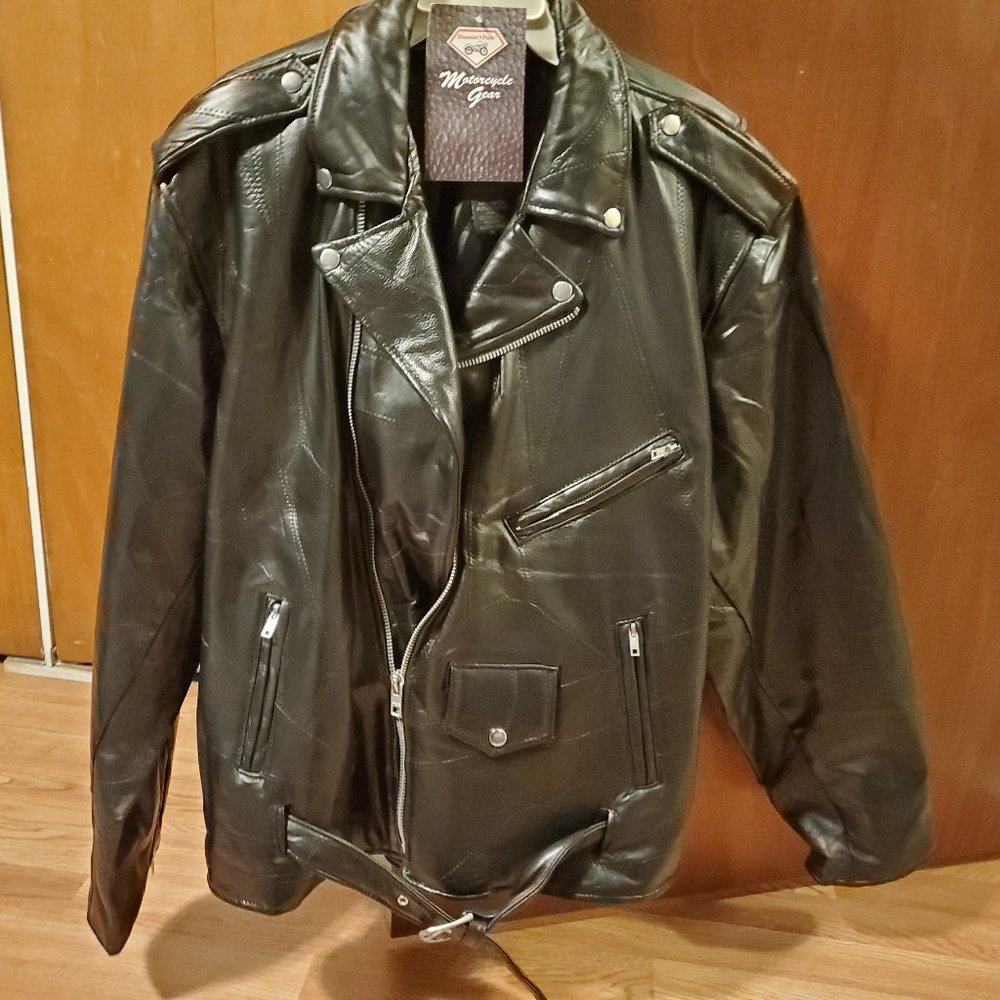 Black Leather Moto Jacket 2X